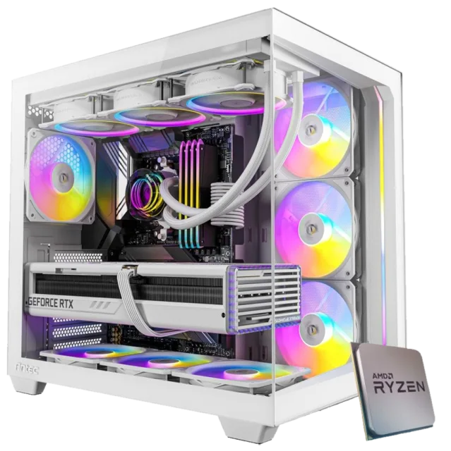 PC gaming bianco a liquido con RGB e processore AMD Ryzen